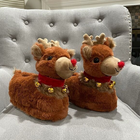 American Eagle Plush Reindeer Slippers Small - Picture 3 of 7